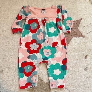Tea Collection Floral Footie in Pink, Teal & Red